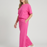 Wilnia | Short Sleeve Drawstring Waist And Straight Leg Pants Set