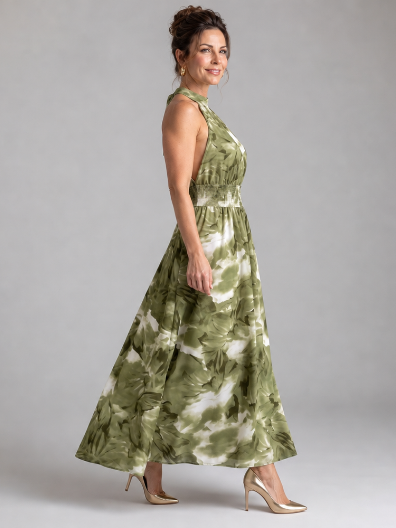 Fionia | Gathered Waist Abstract Print Midi Dress