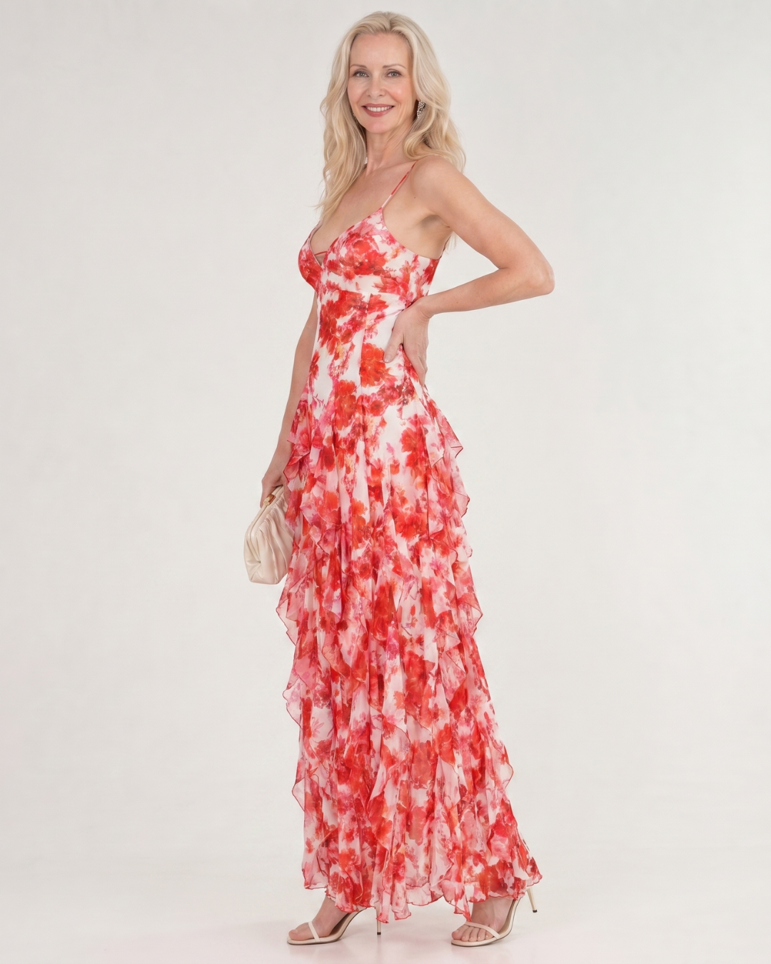 Marenetta | Watercolor Floral Ruffle Hem Sleeveless Midi Dress