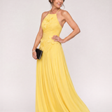 Solna | Pleated Halter Neck Floral Detail Maxi Dress