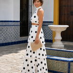 Sennabeth | Polka Dot Halter Top And Tiered Maxi Skirt Set