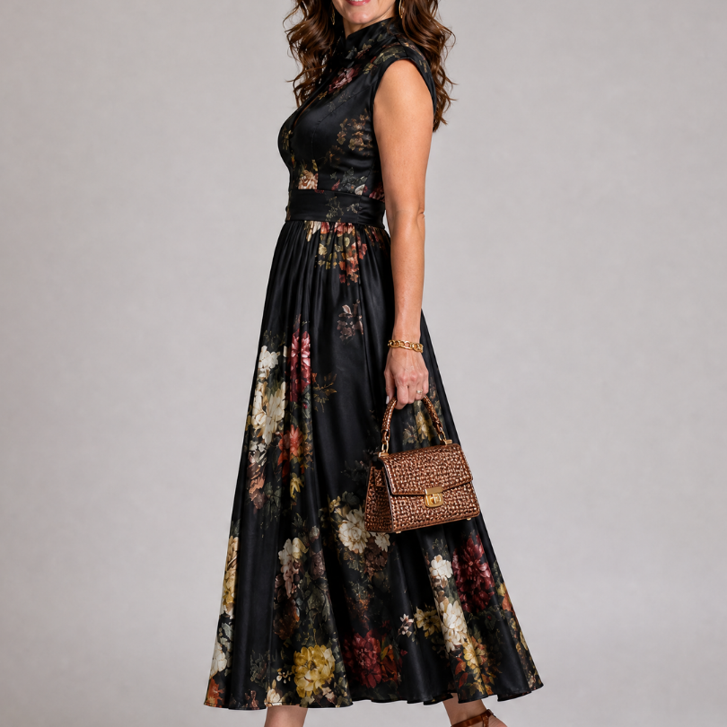 Magdaney | Floral Keyhole Midi Dress