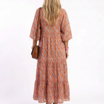 Cornia | Geometric Print V Neck Tiered Midi Dress