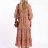 Cornia | Geometric Print V Neck Tiered Midi Dress