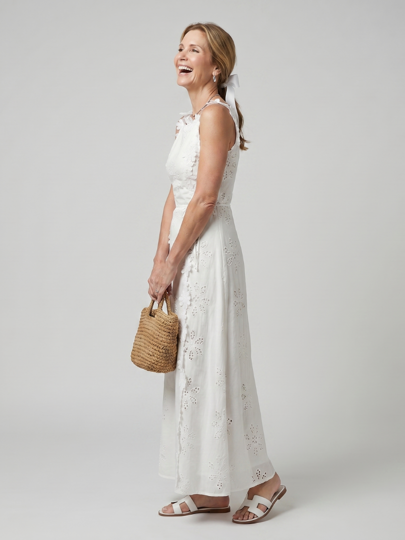 Odaney | Sleeveless Fitted Bodice Lace Midi Dress