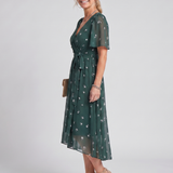 Daldra | Flutter Sleeve Gathered Waist Floral Print Midi Dress