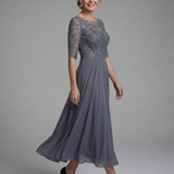 Solda | Lace Bodice Sheer Sleeve Midi Dress