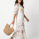 Pennia | Soft Floral Tiered Tassel Midi Dress