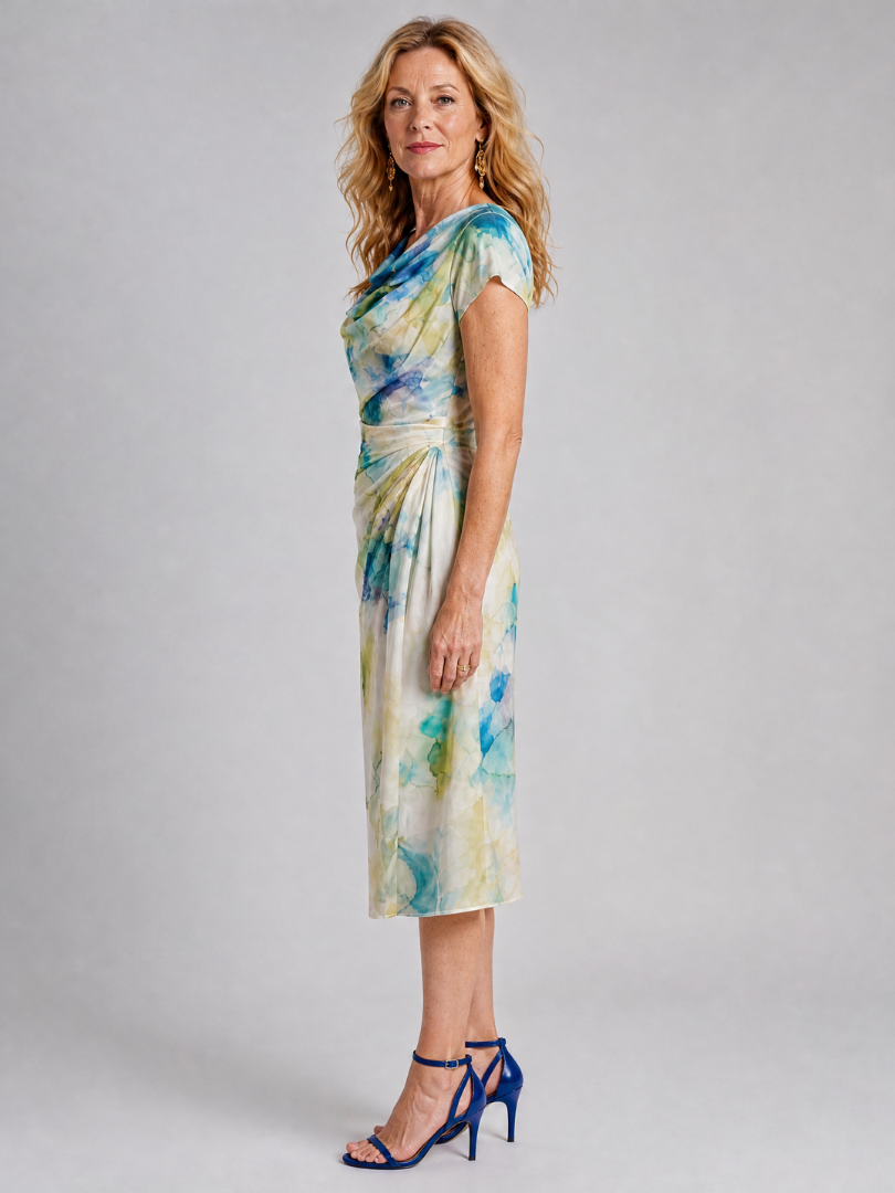 Corawynne | Draped Floral Print Midi Dress
