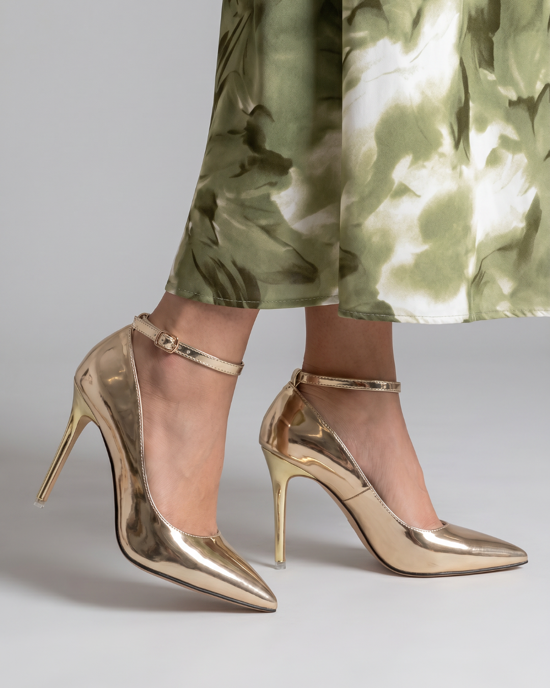 Callette | Metallic Pointed Toe Ankle Strap Pumps