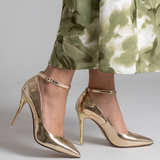 Callette | Metallic Pointed Toe Ankle Strap Pumps