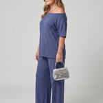 Elomae | Short Sleeve Off Shoulder Top And Wide Leg Pants Set