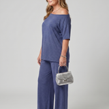 Elomae | Short Sleeve Off Shoulder Top And Wide Leg Pants Set
