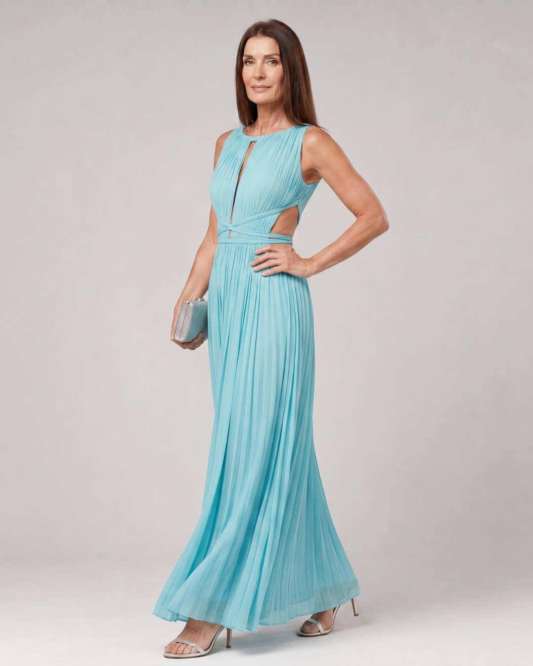 Tovala | Pleated Sleeveless Keyhole Neck Maxi Dress