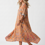 Serna | Notch Neck Printed Oversized Pocket Midi Dress