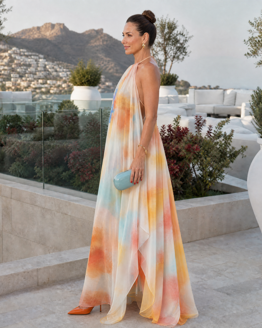 Dahbeth | Watercolor Halter Flowing Maxi Dress
