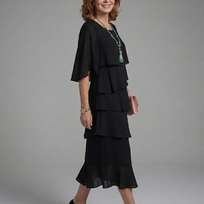 Hilana | Layered Cape Sleeve Midi Dress