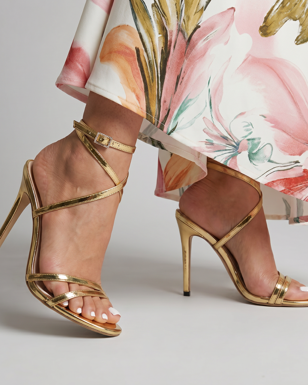 Wilvia | Metallic Wrap Strap Stiletto Sandals
