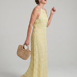 Vesette | Textured Fringe Fitted Silhouette Maxi Dress