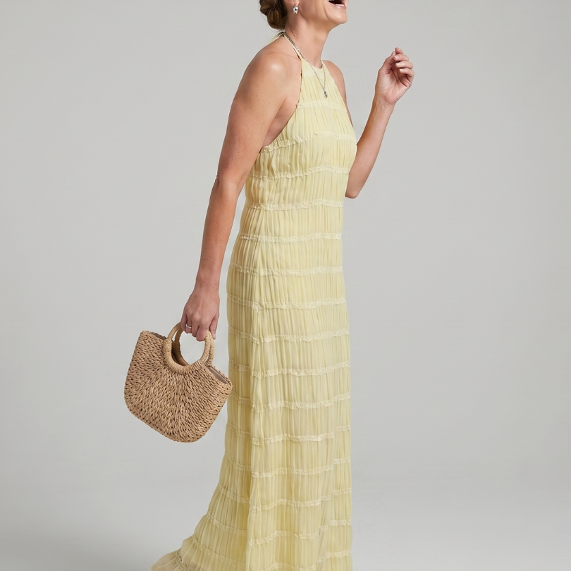 Vesette | Textured Fringe Fitted Silhouette Maxi Dress