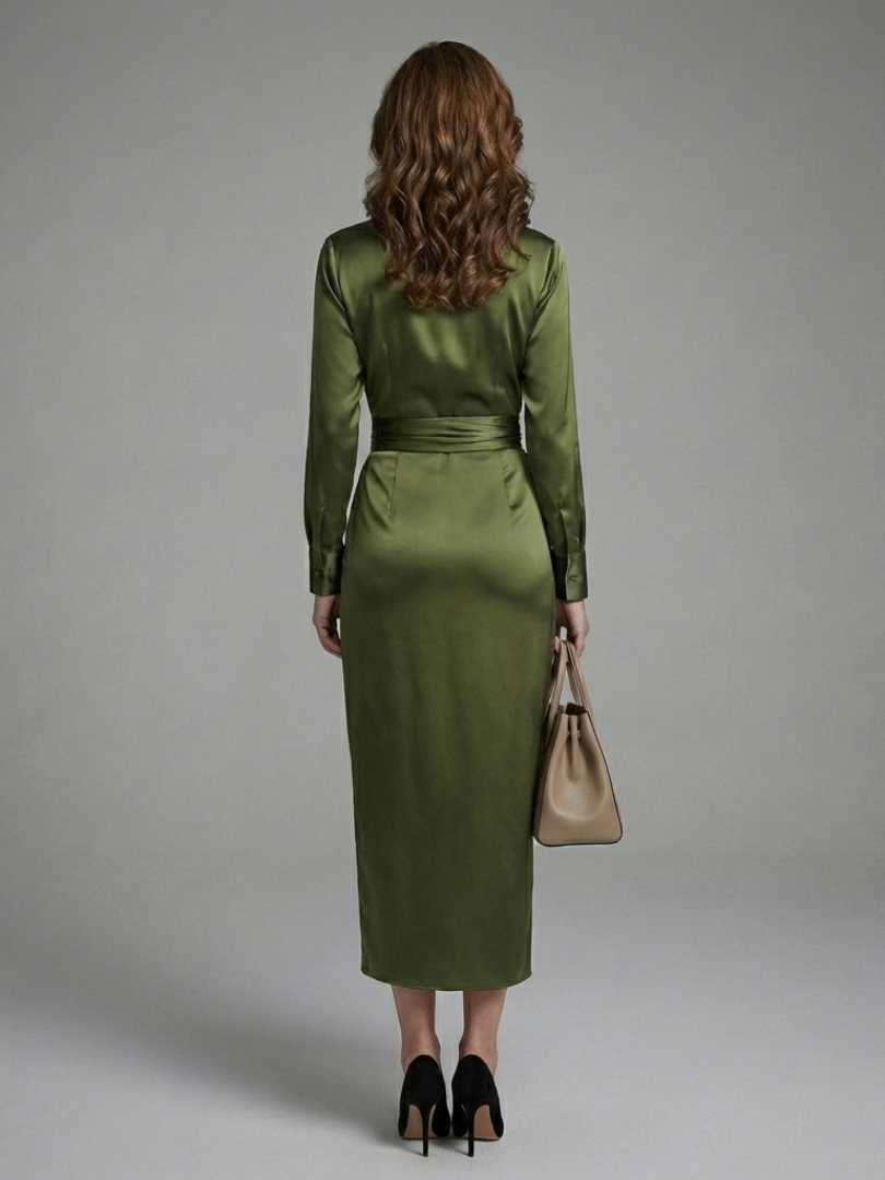 Solvia | Long Sleeve Collared Wrap Midi Dress
