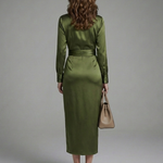 Solvia | Long Sleeve Collared Wrap Midi Dress