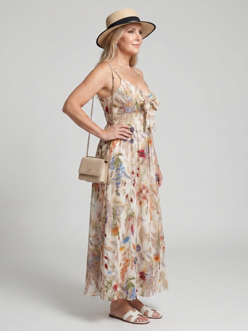 Orlawen | Spaghetti Strap Gathered Waist  Midi Dress