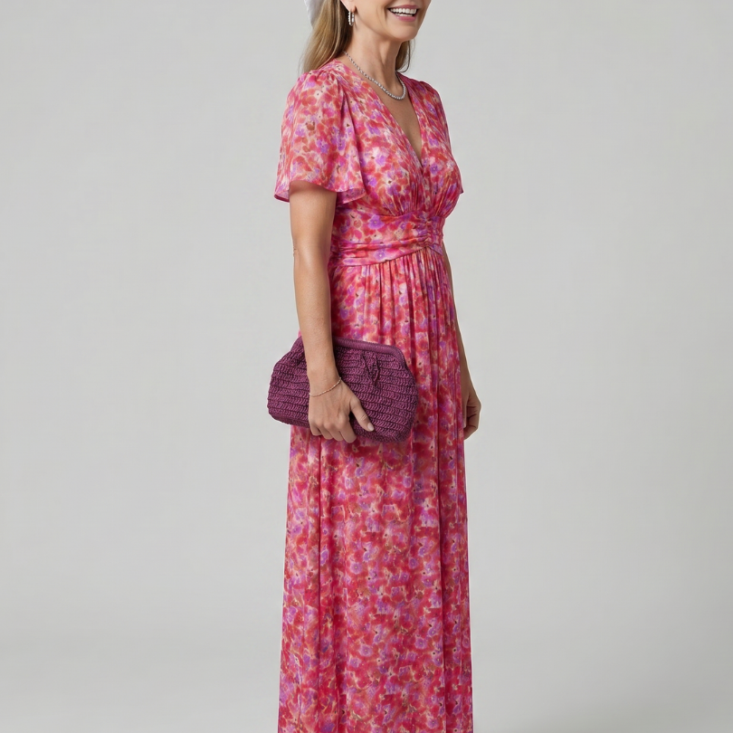 Mirawynne | Short Sleeve Ditsy Floral Print Midi Dress