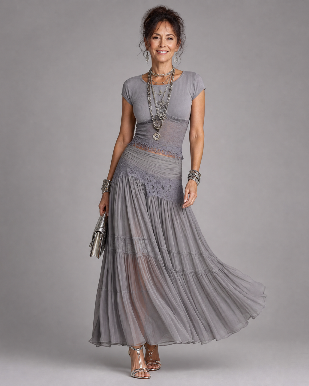 Pena | Draped Crop Top And Pleated Maxi Skirt Set