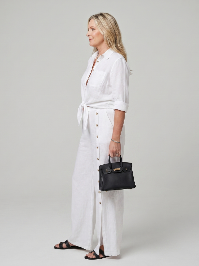 Veslora | Long Sleeve Tie Front Top And Wide Leg Pants Set