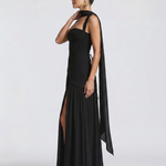 Fleurbelle | Cutout Neck Pleated Slit Maxi Dress