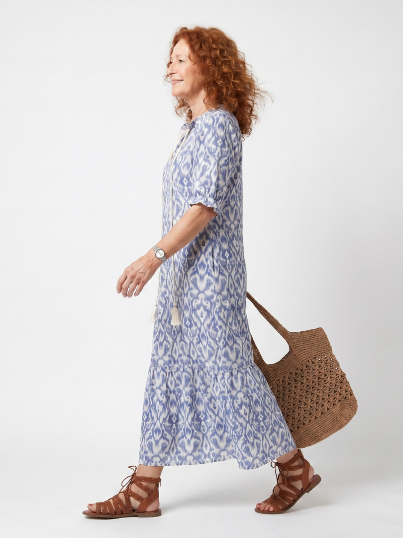 Delndra | Tassel Tie Neck Printed Midi Dress