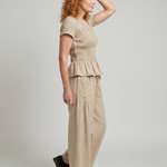 Selthea | Peplum Detail Smocked Top And Wide Leg Pants Set