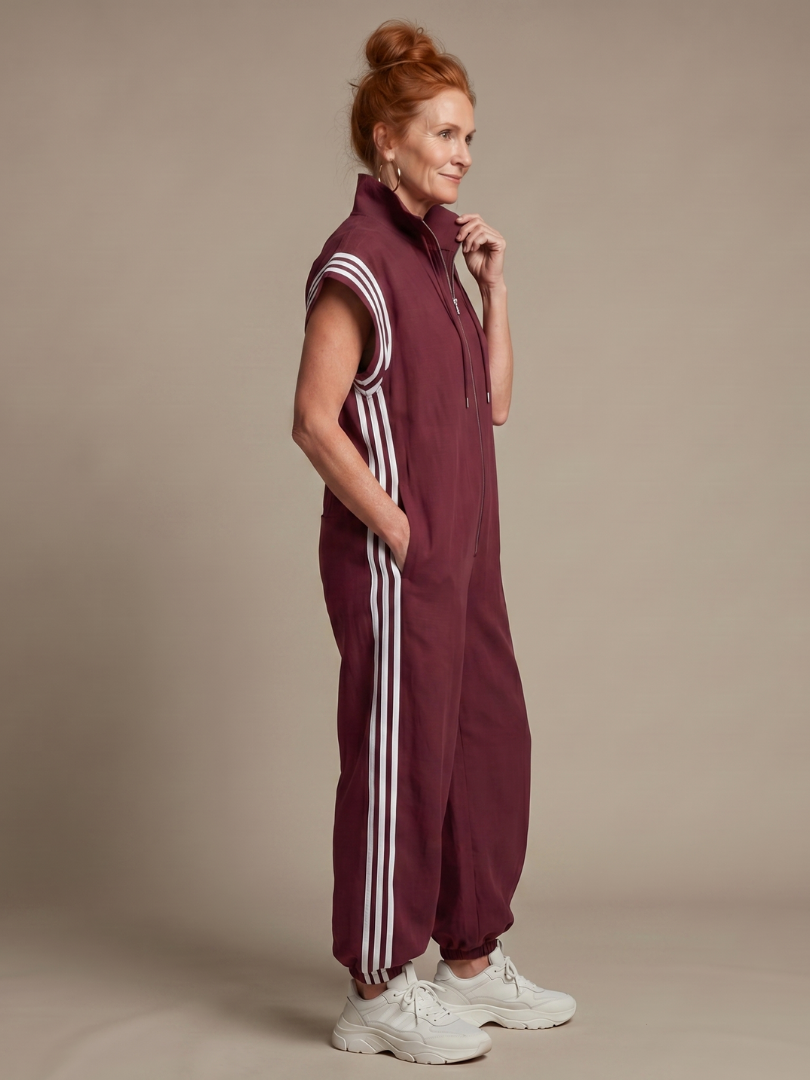 Mirania | Zip Front Stripe Panel Jumpsuit