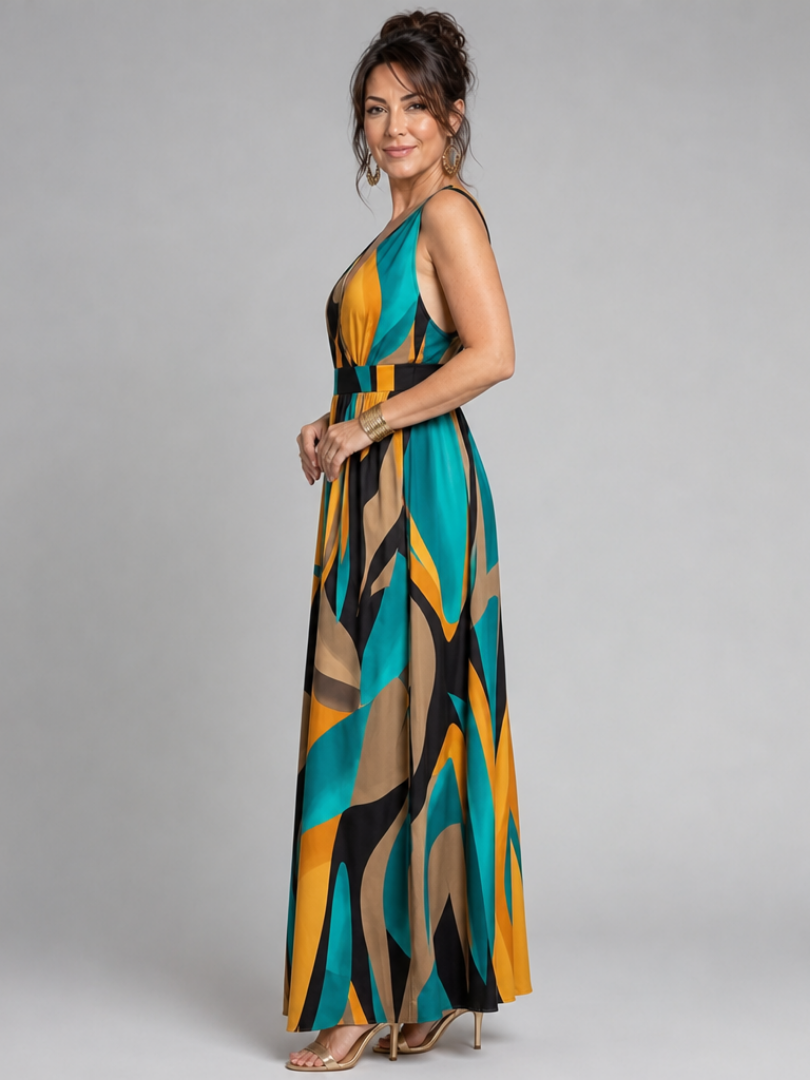 Larwyn | Sleeveless Abstract Print Maxi Dress