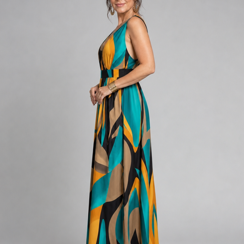 Larwyn | Sleeveless Abstract Print Maxi Dress