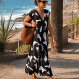 Verbeth | Abstract Print V Neck Flowing Midi Dress