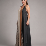 Mirabelle | Color Block Animal Print Halter Flowing Maxi Dress