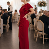 Theania | One Shoulder Draped Bodice Midi Dress