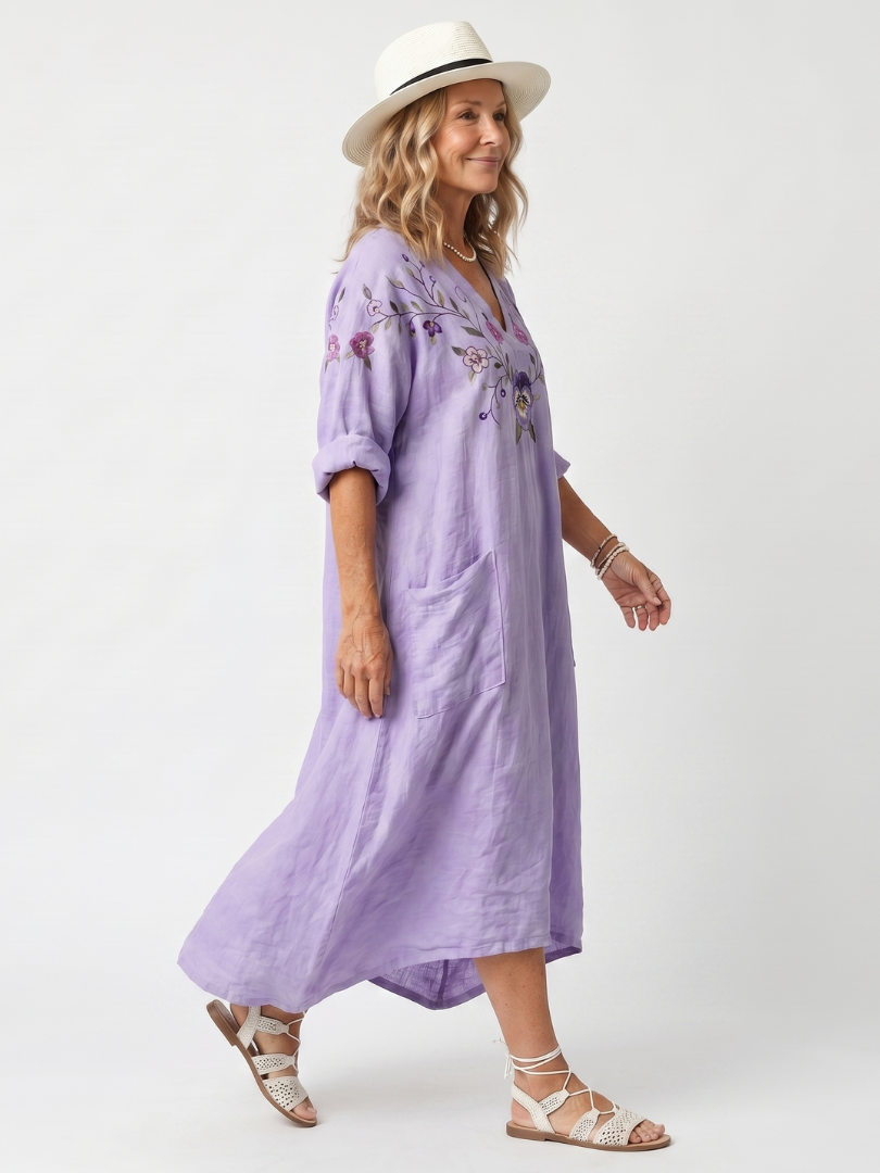 Maebeth | Floral Embroidered Oversized Pocket Midi Dress