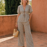 Lunra | Floral Print Puff Sleeve Top And Straight Leg Pants Set