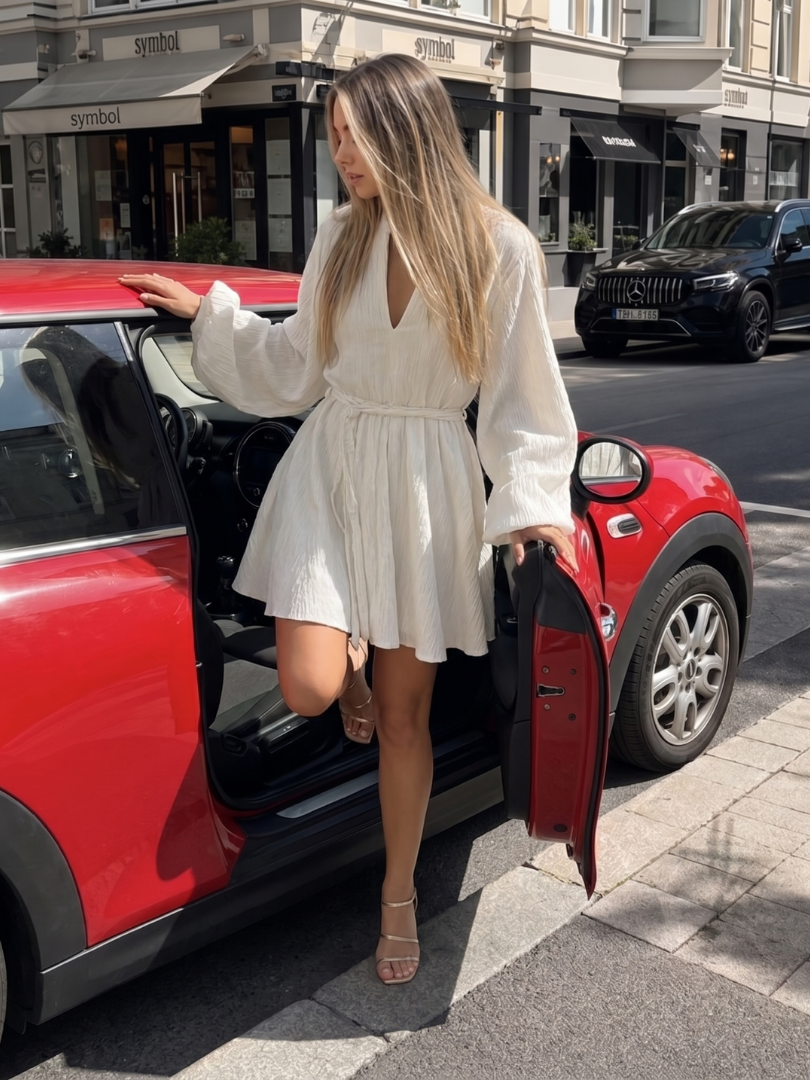 Callalette | Long Sleeve V Neck Flared Skirt Mini Dress