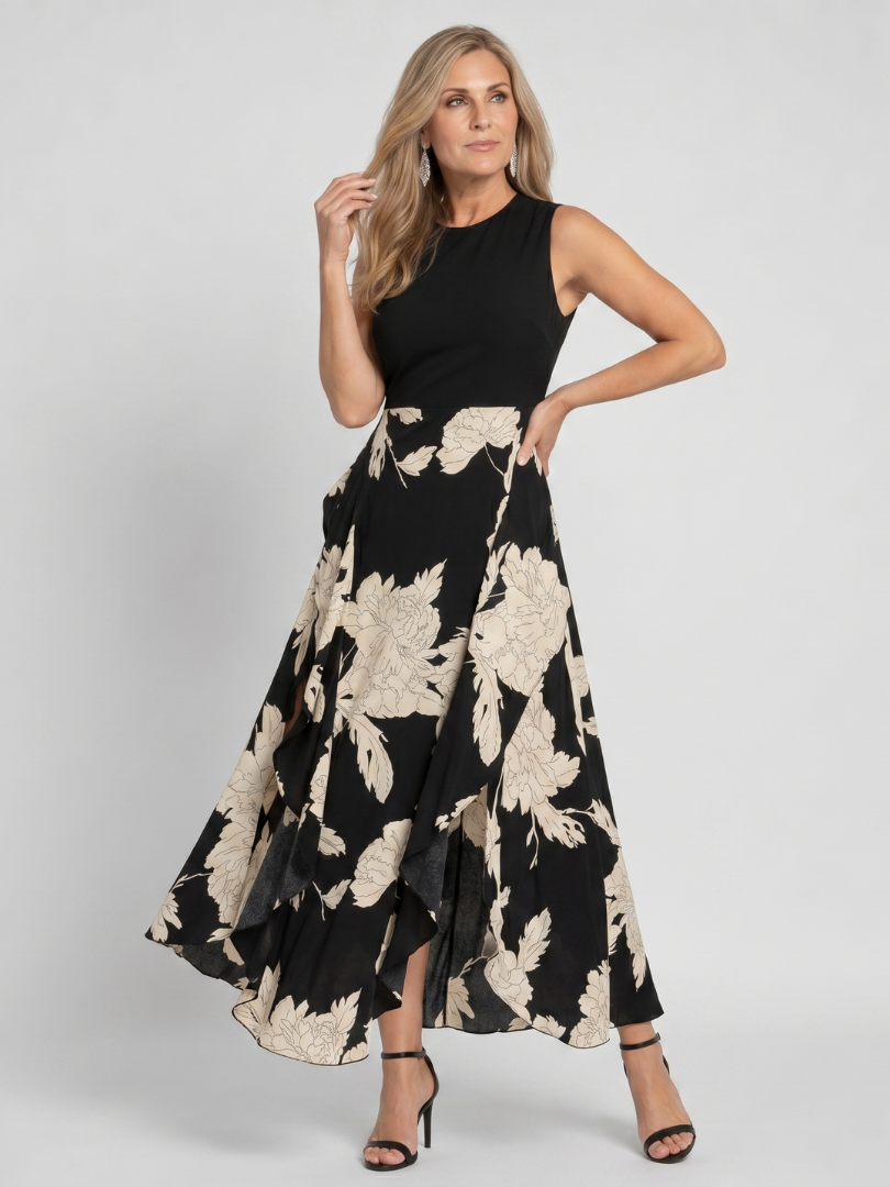 Sabetta | Sleeveless Floral Print High Low Hem Midi Dress