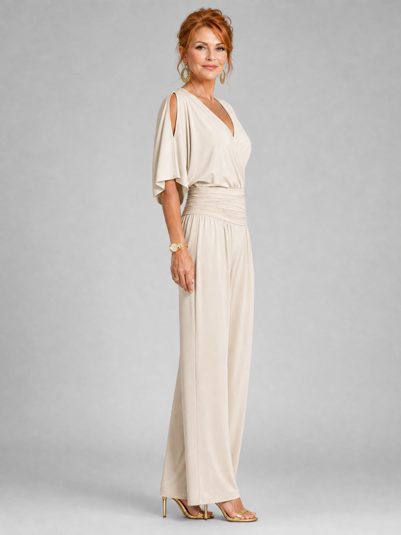 Lioravia | Cold Shoulder Wrap Wide Leg Jumpsuit
