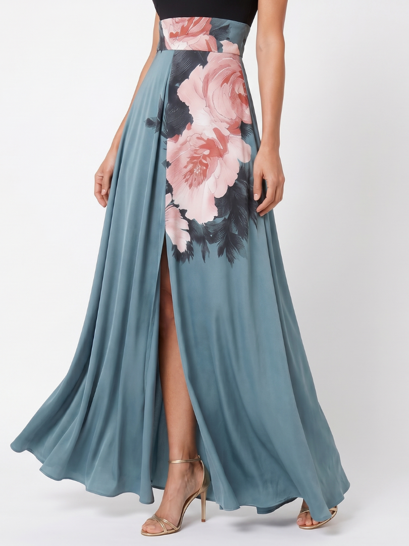Wilthea | Halter Bodice Floral Skirt Maxi Dress