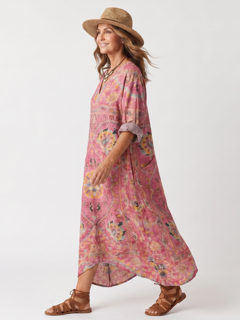 Esmerina | Abstract Print Relaxed Pocket Midi Dress