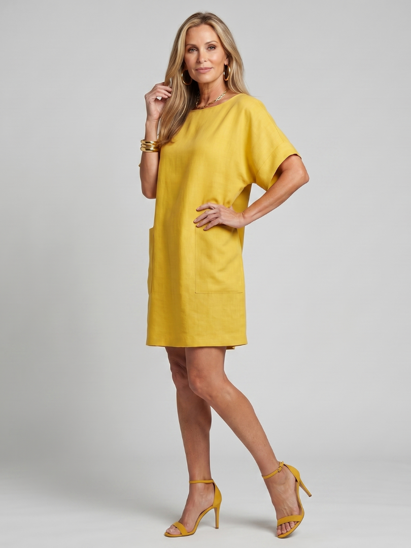 Marlia | Short Sleeve Patch Pockets Knee Length Dress