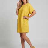 Marlia | Short Sleeve Patch Pockets Knee Length Dress