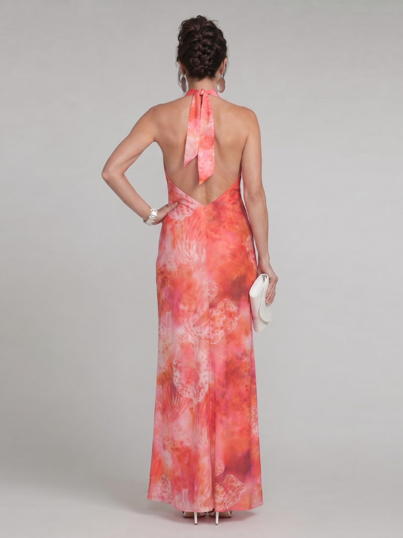 Odasette | Halter Neck Printed Pattern Maxi Dress