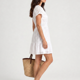 Temwen | Short Flutter Sleeve Eyelet Detail Mini Dress